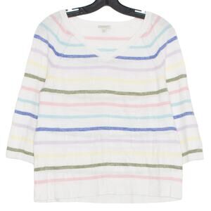 Talbots Sweater 3/4 Sleeve Coastal Grandmother Cottage Boho Stripe Medium Petite